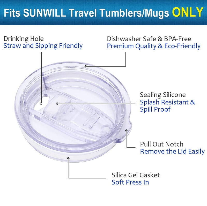 SUNWILL Lid 20oz Travel Tumblers Only, Spill Proof Lid, Splash Resistant Silicone Sliding Covers Replacement 2 Pack, Straw Friendly, BPA Free - Image 2
